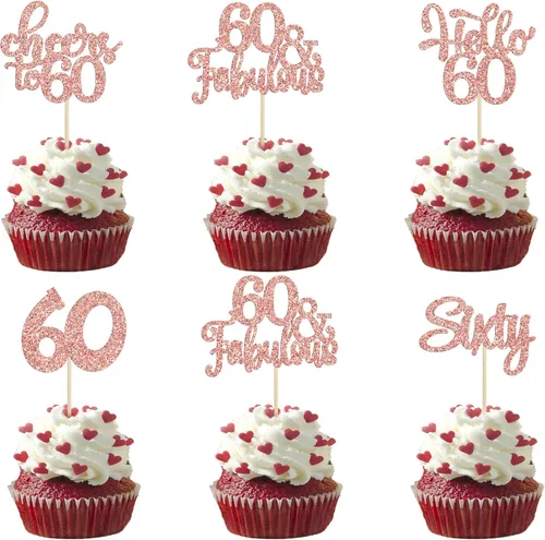 Miniatura 15 de 30 piezas Adornos para pastel de cumpleaños de 6 años, seis brillos, hola 6, púas para cupcakes, felicitaciones a los 6 años, decoraciones
