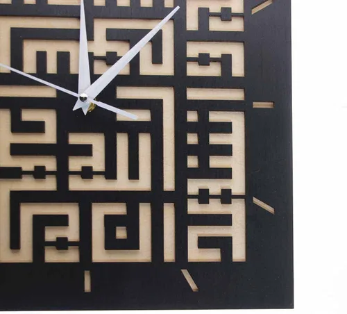 Miniatura 5 de The Geeky Days Ayat Al Kursi Kufic Shahadah Reloj de pared silencioso de madera negra funciona con pilas, escritura cúfica islámica, caligrafía