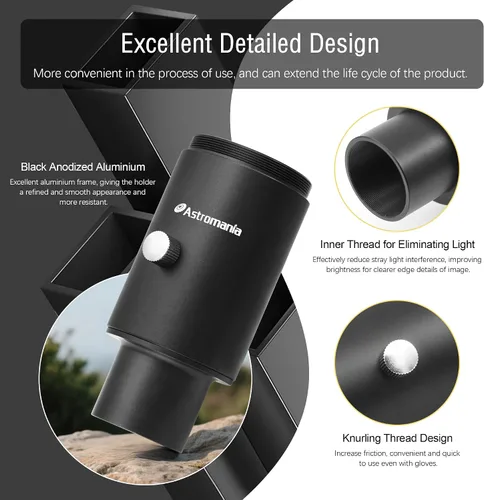 Miniatura 2 de Astromania Adaptador de foto para telescopio, adaptador de cámara fija de 1.25 pulgadas, accesorios de telescopio de metal para enfoque principal