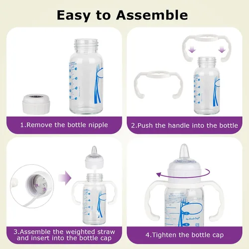 Miniatura 8 de Kit de conversión de vaso con pajita para biberones de vidrio estrechos y estrechos de Dr. Browns, kit de repuesto con peso con tapa y asa suaves, 6