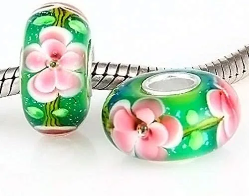 Miniatura 3 de Abalorios de cristal de Murano auténticos dijes de plata de ley 925 con núcleo de flor roja, corazón rosa, cuentas de vidrio blancas y amarillas
