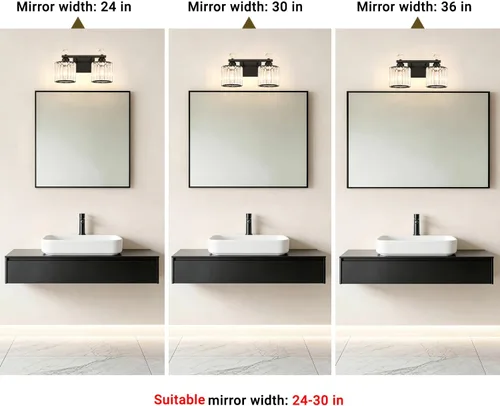 Miniatura 4 de Lxybcce Moderna lámpara de tocador de baño de cristal, 14 pulgadas, 2 luces, accesorios de luz negra sobre el espejo, fácil instalación e