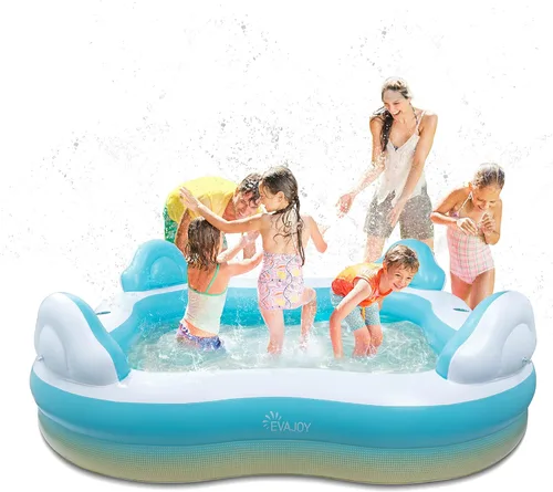 EVAJOY - Piscina inflable para niños, adultos, piscina sobre el suelo de tamaño familiar con 4 asientos, 4 respaldos, portavasos, para patio