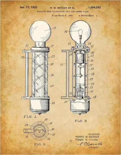 Neon Barber Pole Patent - Great Hair Salon and Barber Shop Decor, Barber Poles Outdoor Design, Antique Gifts for Hair Stylists and Beauticians,