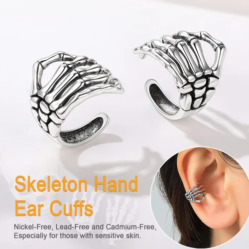 Miniatura 3 de SILVERCUTE 925 Sterling Silver Earrings for Women,Silver CatDinosaurDevil HornLeafSnakeSkeleton Various Stud Earrings or Ear Cuffs