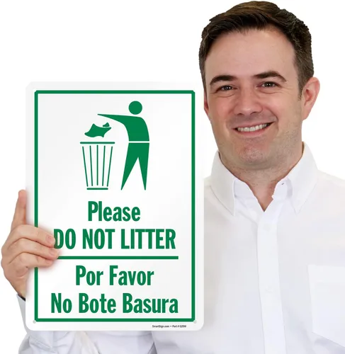 Miniatura 4 de SmartSign Letrero de metal con texto en inglés "Please Do Not Litter, Por Favor No Bote Basura" de 14 x 10 pulgadas, aluminio laminado a prueba