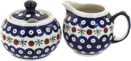 Miniatura 4 de Set de crema y azúcar de ballina de cerámica polaca Blue Rose