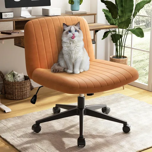 Miniatura 13 de SUNLEI Silla de oficina con patas cruzadas con ruedas, silla ancha sin brazos para escritorio de tocador, sillas cómodas cruzadas con respaldo