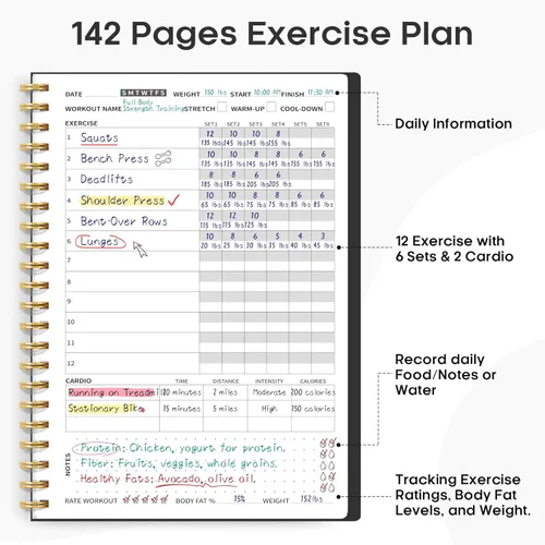 Miniatura 2 de Diario de entrenamiento de fitness para mujeres y hombres, A5 (5.5 x 8.2 pulgadas) planificador de registro de entrenamiento para rastrear, D.negro