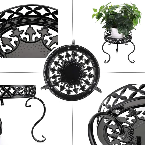 Miniatura 4 de OwnMy Soporte redondo de metal para macetas de hierro para interiores y exteriores, soporte para plantas de alta resistencia, estante para macetas