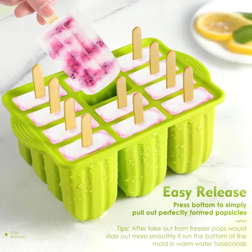 Miniatura 5 de Moldes para paletas de silicona sin BPA, 12 piezas bandejas para paletas para congelador, moldes para paletas de helado casero, juego grande