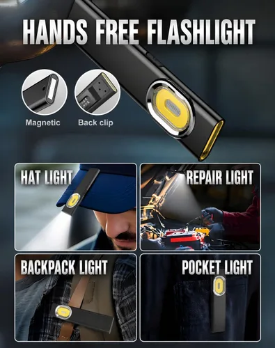 Miniatura 5 de Linterna EDC de bolsillo, linterna LED ultrafina de 0.315 in recargable, 600 lúmenes, 8 modos mini linterna para automóvil, hogar, campamento