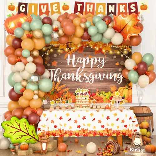 Kit de decoración de fiesta de Acción de Gracias, suministros de fiesta de Acción de Gracias, telón de fondo de calabaza de otoño y otoño, guirnalda