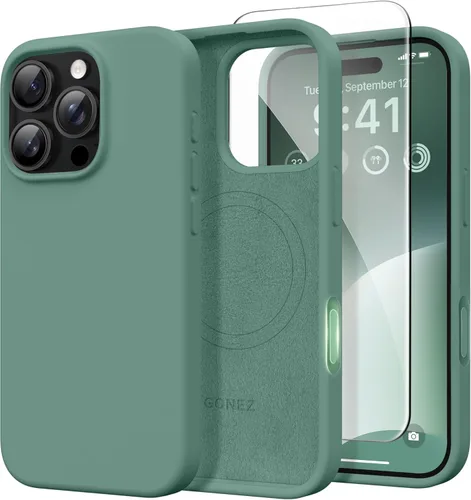 Miniatura 231 de GONEZ Funda de silicona para iPhone 14 Pro Max, compatible con MagSafe, con protector de pantalla + protector de lente de cámara, silicona líquida a