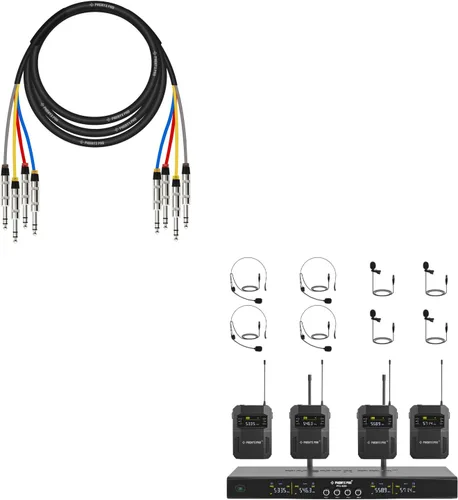 Phenyx Pro Juego de micrófono inalámbrico de 4 canales PTU-5200-4B incluido con cable de serpiente de 10 pies
