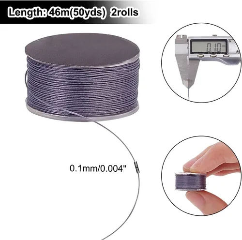 Miniatura 2 de PH PandaHall Cuerda de cuentas de nailon de 100 yardas, 0.004 in, hilo de coser, hilo de coser, cuerda trenzada de nailon para costura de cuero, Gris