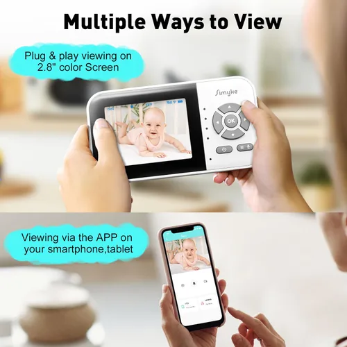 Miniatura 2 de Simyke Monitor de bebé de video actualizado, cámara WiFi para bebé, pantalla de 2.8 pulgadas y control de aplicaciones, alcance de 1200 pies