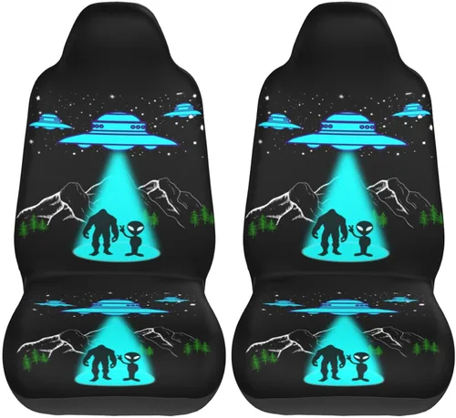 Alien and Bigfoot - Funda de asiento delantero de automóvil para hombres y mujeres, 2 piezas, fundas de asiento automotriz para automóviles, SUV,