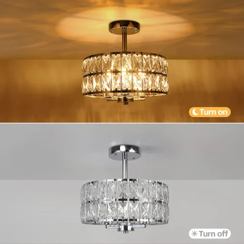 Miniatura 6 de Lámpara de techo redonda de cristal de 3 luces, moderna lámpara de pasillo de 12.6 pulgadas, lámpara de cocina semiempotrada cromada con pantalla
