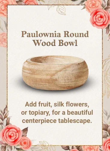 Miniatura 7 de Serene Spaces Living Paulownia Cuenco Redondo de Madera – Cuenco de madera decorativo hecho a mano para decoración, fiestas, bodas, centro de mesa
