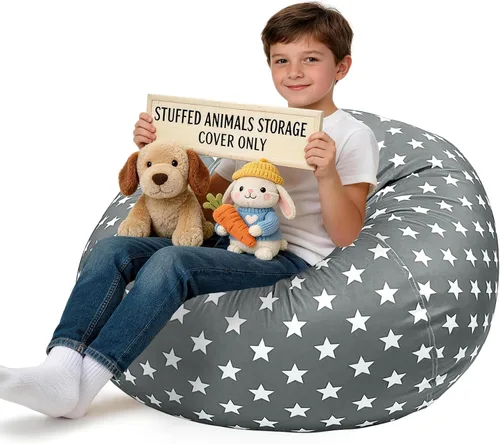 Miniatura 12 de Lukeight - Puf de almacenamiento de animales de peluche para niños, funda para puf de dinosaurio con cremallera para organizar la habitación