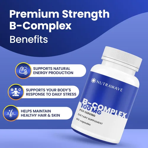 Miniatura 2 de Nutra Wave Super B Complex Vitaminas para mujeres y hombres, alta potencia B1 B2 B3 B5 B6 B7 B9 B12 con colina y mio-inositol, energía y apoyo