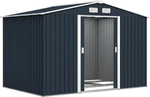 Miniatura 27 de Outsunny Cobertizo de almacenamiento exterior de 11' x 13', cobertizo de metal para herramientas de jardín con kit de cimentación, puerta con doble