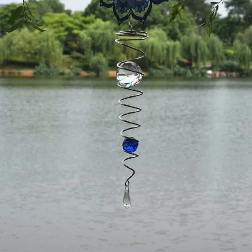 Bola de observación en espiral, estabilizador giratorio de viento, bola antiestrés para decoración de interiores y exteriores, bola de vidrio de Azul