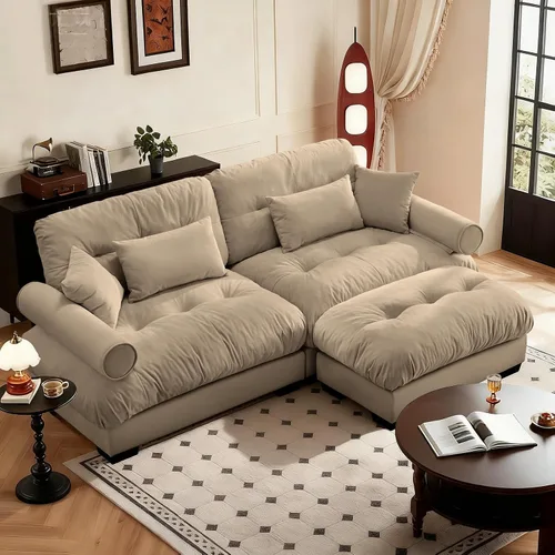 Miniatura 33 de SoarFlash Moderno sofá reclinable de terciopelo para sala de estar, sofá biplaza para apartamento, sofá de almacenamiento con marco de madera Azul