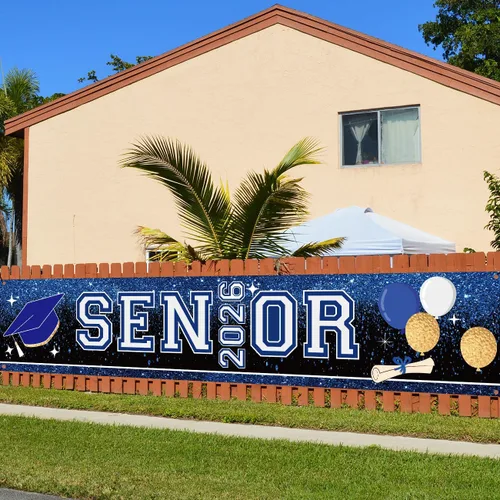 Miniatura 3 de Decoraciones de fiesta de graduación azul y blanco para personas mayores 2026, cartel más grande para patio, jardín, jardín, para clase de 2026