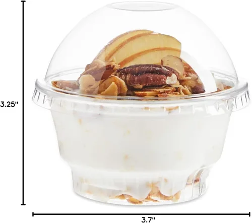 Miniatura 10 de Juvale Vasos de plástico con tapas, 5 onzas, transparentes, paquete de 50 unidades, tazas de postre y recipientes de helado con tapas de cúpula