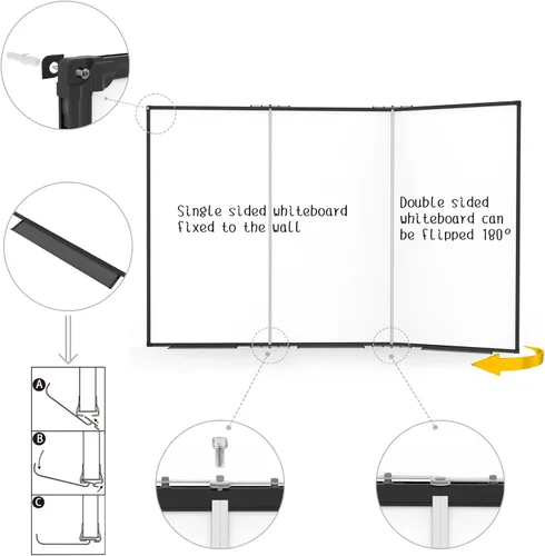 Miniatura 4 de Pizarra blanca grande para pared, pizarra magnética de borrado en seco, plegable de 60 x 48 pulgadas, marco de aluminio negro, con 3 bandejas