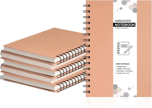 Miniatura 8 de Paquete de 3 cuadernos en espiral de 5.83 x 8.27 pulgadas, diario A5 en espiral, 100 hojas (200 páginas), con tapa dura de papel de estraza
