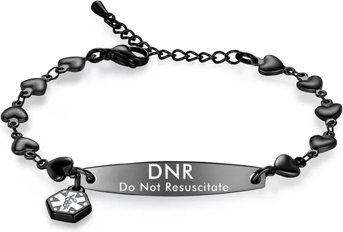Miniatura 5 de mnmoom Pulseras de alerta médica para mujeres 6.5-8 pulgadas ajustables corazón links pulseras médicas con grabado