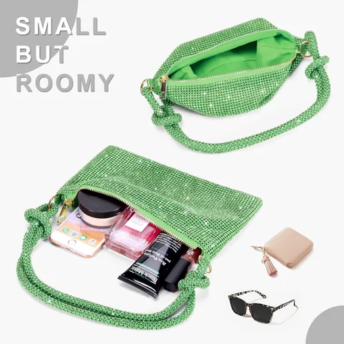Miniatura 3 de Monederos con diamantes de imitación para mujer, elegante bolso de noche brillante, bolso de mano plateado brillante para fiesta