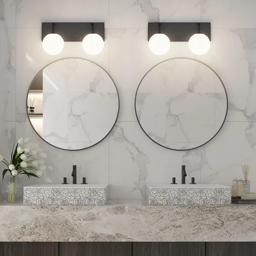 Miniatura 3 de Tipace Lámpara de tocador negra, 2 luces modernas sobre espejo con globo blanco leche blanca para baño (excluye bombilla)