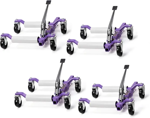 Miniatura 7 de TUFFIOM Juego de 4 gatos para ruedas de automóvil, patines mecánicos de 6000 libras, gato de posicionamiento de vehículo de 12 pulgadas, rodillos
