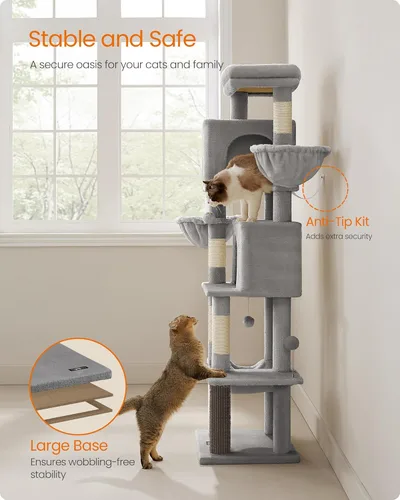 Miniatura 7 de Feandrea Árbol para Gatos, Torre para Gatos de 69 Pulgadas de Alto para Gatos de Interior, Condominio para Gatos de Múltiples Niveles con 2 Cuevas