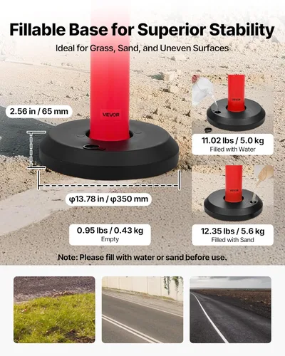 Miniatura 3 de VEVOR Paquete de 2 postes delineadores de tráfico, conos de seguridad de tráfico de 48 pulgadas con base rellenable y tiras reflectantes, postes
