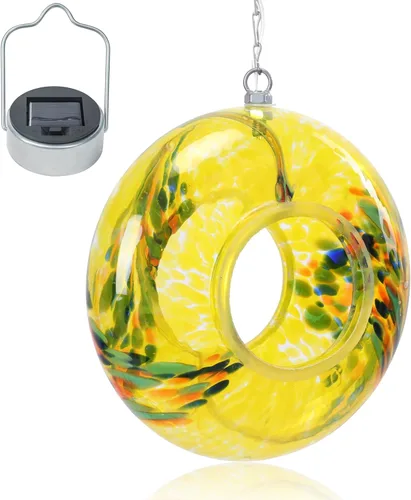 Miniatura 9 de VCUTEKA Comedero solar para pájaros para colgar en el exterior, con recipiente de vidrio de forma redonda para atraer aves silvestres