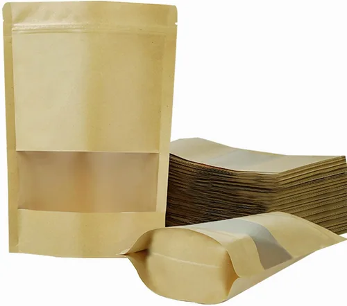 Miniatura 8 de 100 bolsas resellables, bolsas de papel kraft verticales con ventana mate, bolsas de almacenamiento de alimentos con cierre de cremallera