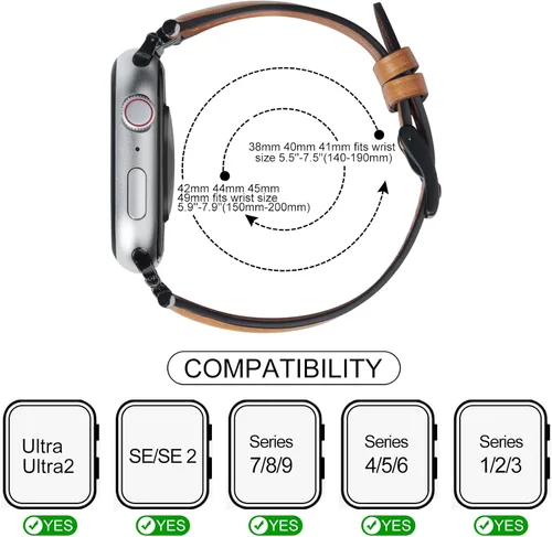 Miniatura 4 de Correa de cuero compatible con correas de Apple Watch para hombres de 38/40/41/42/44/45/46/1.929 in, correa de cuero genuino para iWatch Series 10