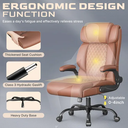 Miniatura 6 de Silla de oficina ejecutiva con respaldo alto transpirable, silla de oficina grande y alta, reposabrazos abatibles, soporte lumbar, silla giratoria