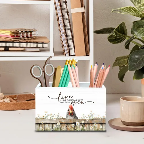 Miniatura 2 de DILSJ Organizador inspirador de 2 compartimentos para lápices, organizador para escritorio, amantes de los pollos regalos para mujeres, Live Like