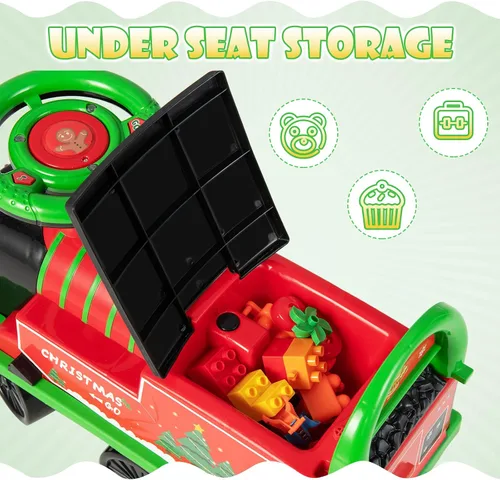Miniatura 5 de OLAKIDS Tren para niños con pista, juguete eléctrico de 6V con luces y sonidos, reposapiés retráctil, almacenamiento debajo del asiento, tema