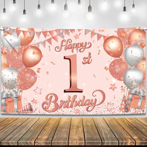 Miniatura 11 de KatchOn, Cartel de feliz primer cumpleaños para niño, 72 x 44 pulgadas, Xtralarge, telón de fondo azul y plateado para el primer cumpleaños