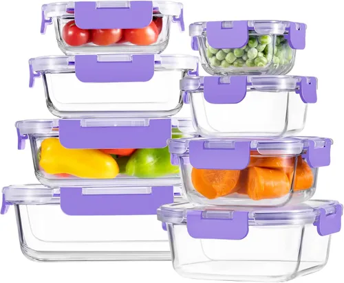 Miniatura 9 de Paquete de 8 recipientes de vidrio borosilicato con tapas para almacenar alimentos o preparar comidas, loncheras Bento a prueba de fugas