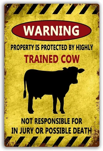 Homega Letrero de metal con diseño de vaca de la casa de vacas, placa de metal de granja de ganado, advertencia de esta propiedad está protegida por
