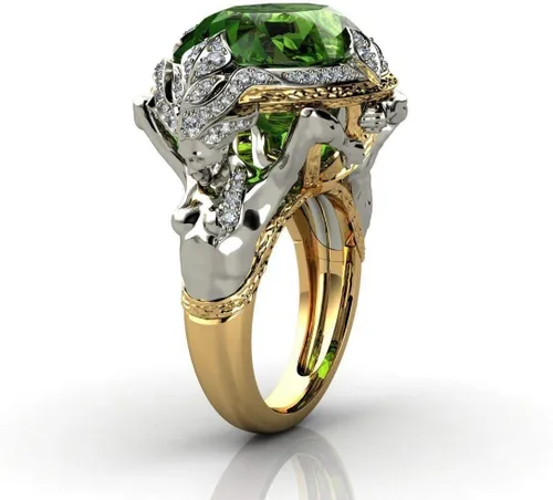 AZQ Anillo vintage de plata de ley 925 con esmeralda, anillo de cóctel de corte ovalado, con circonita cúbica, anillo de compromiso de eternidad,
