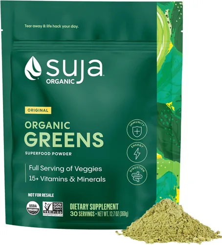 Suja Organic Greens - Mezcla probiótica en polvo, espirulina, bebida diaria de superalimentos o mezcla de batidos para apoyo inmunológico, digestión